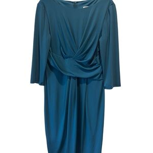 David Meister Green and Blue Ruched Sheath Dress